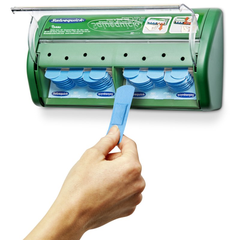 CEDERROTH pleisterdispenser Salvequick, navulbaar, groen, 70 blauwe pleisters